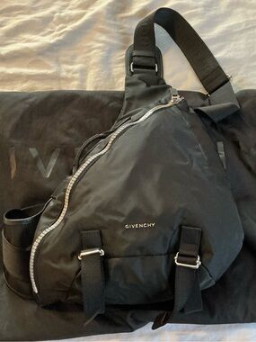 Givenchy Black Nylon Sling Bag with Silver Zip Accents